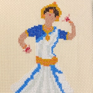 Odissi dancer in cross stitch