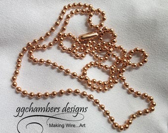 24 inch 2.5mm Ball Necklace Jewelry Chains in Copper, Antiqued Copper, or Silver Plate