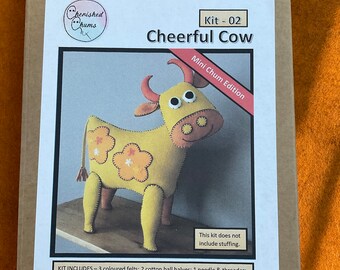 The Mini Cheerful Cow PDF pattern, downloadable, felt animals, hand stitching