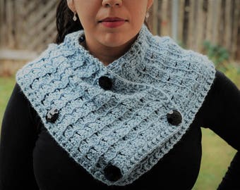 Hand knit neck scarf with black buttons