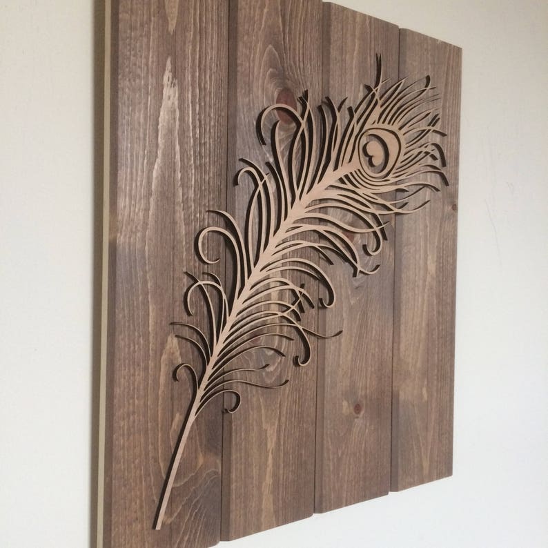 Peacock Feather Wood Wall Art Etsy