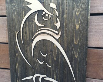 Wooden Great Horned Owl
