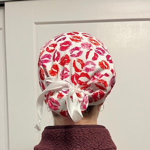 Lips Kisses Pink Valentines Print Euro Ponytail Scrub Cap