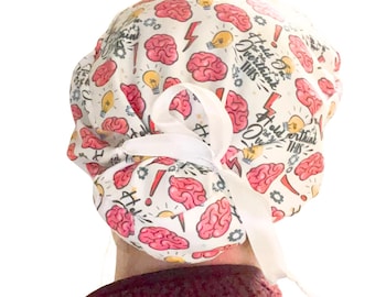 Anxiety Brain Funny Surgical Cap Ribbon Euro Ponytail Surgical Cap Tie Back Scrub