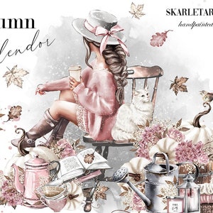 Automne Clipart ferme Clipart romantique automne citrouille tricoté café automne tenue Leafs confortable automne planificateur Stickers Girly planificateur DYI