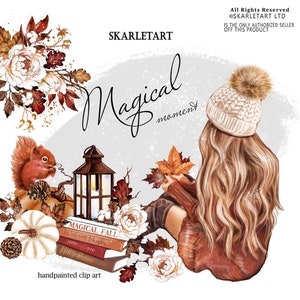 Automn Clipart Romantique Automne Citrouille Tricoté Café Tenue d’Automne Feuilles Cosy Automne Planner Autocollants Girly planner DYI