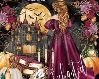 Automn Clipart Romantic Fall Pumpkin Princes Halloween Cliart Autumn  Leafs Cozy Fall Planner Stickers Girly planner DYI