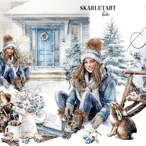 Clipart de inverno Clipart de Natal Ilustração de moda de inverno Clipart Aconchegante Natal Clipart de inverno Ilustração de moda Girly Planner