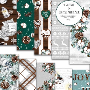 Gemütliche Winter Weihnachten Digital Papier Planer Briefpapier Scrapbook Aquarell Hintergrund nahtlose Oberfläche Muster Aufkleber Stoff