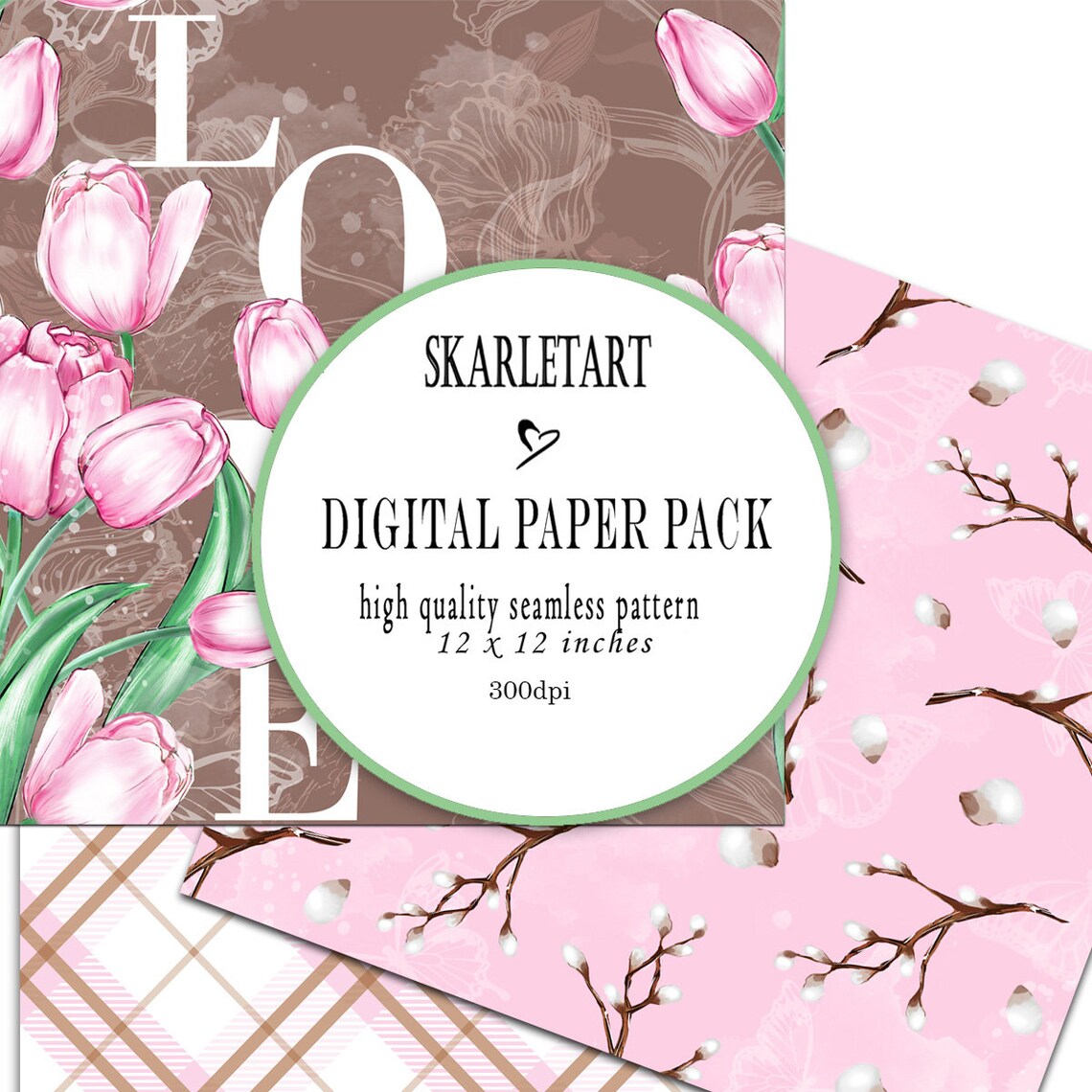 Digital Paper Pack Easter Paper Pack Pastel Pink Green Easter Bunny ...