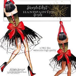 Año nuevo clipart Party Girls Clipart Fashion Illustration, mujer, pegatinas planificador, recursos gráficos, imágenes prediseñadas, acuarela dibujada a mano