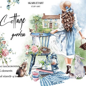 Cottage clip art zomer clip art Engelse platteland tuin clip art gezellige zomer planner stickers Girly planner DYI