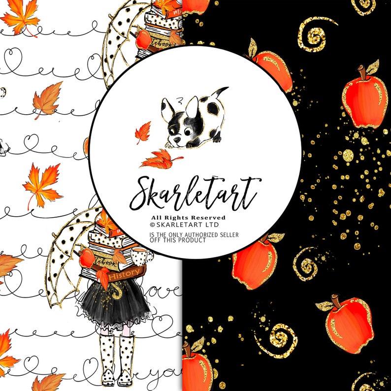 Autumn Paper Pack Fall Background Fall Digital Paper Pack fashion fall Background Apple Umbrella Girly Planner Cover DIY Pack image 4
