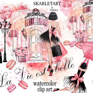 Aquarel Mode Clipart Winkelen Clipart Shopping Bag Paraplu laduree Winkel Franse bitterkoekjes Parijs Clipart Planner Supplies