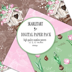 Digital Paper Pack Easter Paper Pack Pastel Pink Green Easter Bunny ...