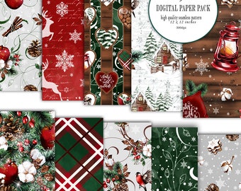 Cosy Winter Christmas Digital Paper Planner Stationery Scrapbook Watercolor Background Seamless Surface Pattern Stickers Fabric