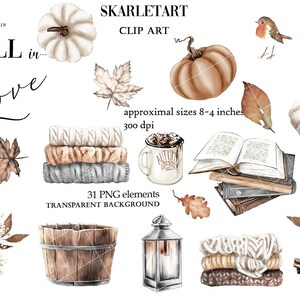 Automn Clipart Farmhouse Clipart Romantic Fall Pumpkin Knitted Coffe Autumn Outfit Leafs Cozy Fall Planner Stickers Girly planner DYI image 4