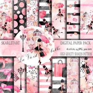 Pacote de papel digital da moda Paris Pacote de papel romântico Paris backgraund planner adesivos DYI