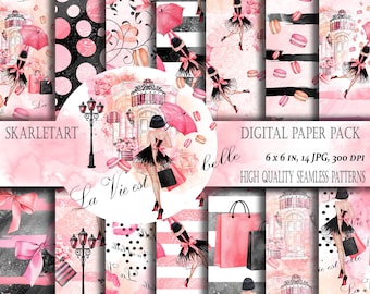Fashion Digital Paper Pack Paris Paper Pack Romantic  Paris backgraund planner Stickers DYI