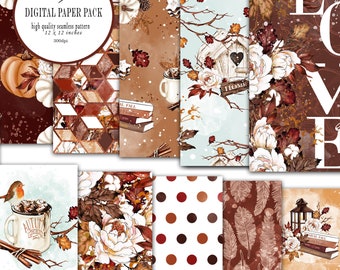 Autumn Paper Pack Fall Background Fall Digital Paper Pack fashion fall Background Pumpkin Girly Planner Cover DIY Pack