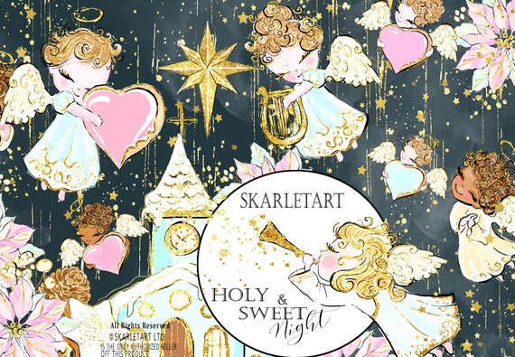 Angel Clipart Winter Fashion Illustration Clipart Cozy Xmas Winter Clipart  Cute Angels  Ilustration Xmas Cookies Girly Planner