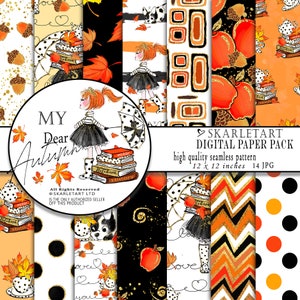 Autumn Paper Pack Fall Background Fall Digital Paper Pack fashion fall Background Apple Umbrella Girly Planner Cover DIY Pack image 1