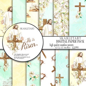 Easter Paper Pack, Jesus Paper, Resurrection,Printable Easter, Christian Cross, The Holy Bible,Spring Peony, Religious planner supplies DIY