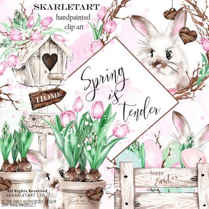 Easter clipart Spring clipart easter bunny, Happy Easter Invitation,Cute easter Bunny, Pastel Pink Green  Easter Planner Stickers
