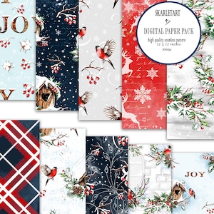 Xmas Paper, Planner Diy Supplies, Digital Scrapbook, Digital Paper Pack Christmas Pattern, Winter Paper Christmas tree printable