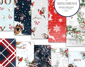 Xmas Paper, Planner Diy Supplies, Digital Scrapbook, Digital Paper Pack Christmas Pattern, Winter Paper Christmas tree printable