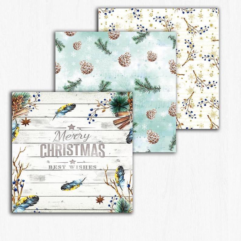 Christmas Paper Pack Christmas Digital Backgrounds Xmas Mint Gold Scrapbook Paper Watercolor Invitation Mint Planner Supplies image 2