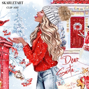 Winter Clipart Christmas Clipart Winter Snowmen Red Cardinal Clipart Cozy Xmas Winter Clipart Fashion Ilustration Girly Planner