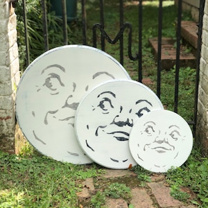 18“ Smiling Man in the Moon hand painted Wood Sign / Annie Sloan Old White Chalk Paint and Black or Grey Acrylics