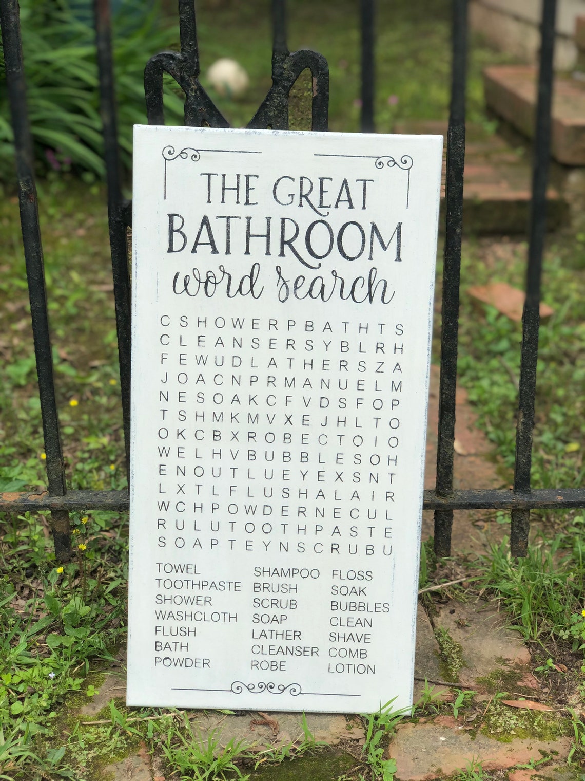 Bathroom Word Search / Handpainted Sign 12 X 24 / Etsy