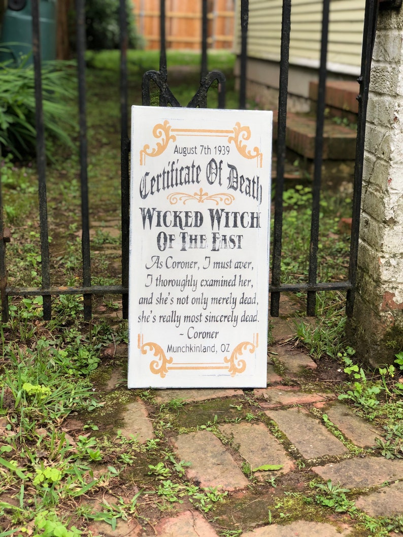 Wizard of Oz Wicked Witch Death Certificate / Handpainted Sign Etsy Wizard of Oz Wicked Witch Death Certificate / Handpainted Sign Etsy