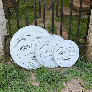 15“ Winking Man in the Moon hand painted Wood Sign / Annie Sloan Old White Chalk Paint and Black or Grey Acrylics