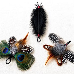 Handmade Natural Feather Cat Toys, Butterfly, Moth, Lovebug Set, Backyard Bug Collection Pollinators