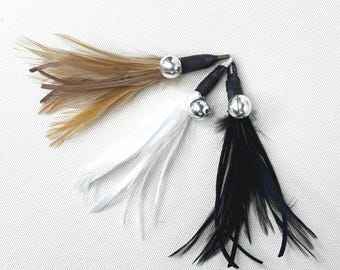 Handmad Rooster Feathers Cat Toy Attachment with BELL, Interactive Wand Refill