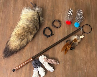 Complete Cat Enrichment Kit | Coyote Tail, Feather Wand, Kicker Toy and Solo Play Bundle