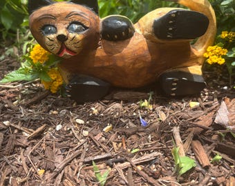 Vintage Hand Carved Wood Kitty