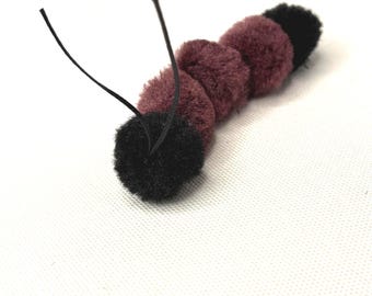 Handmade Woolly Bear Caterpillar Cat Toy, Pom Pom Interactive Play Item
