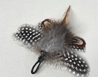 Moth Cat Teaser Toy Attachment, Guinea Feather, Pheasant Peacock Body, Handmade Interactive Toy