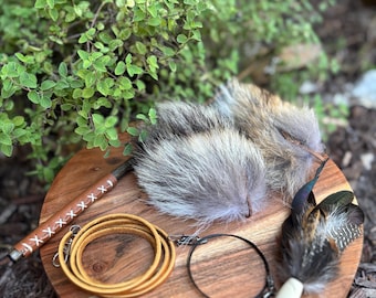 Handmade Cat Wand Toy Set: Natural Feather & Fur Teaser