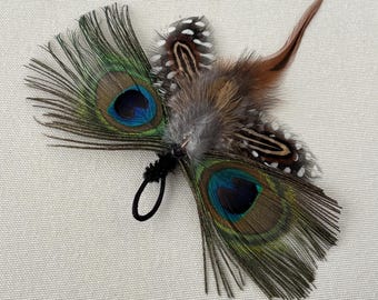 Butterfly Teaser Wand Attachment, Peacock Feather Cat Toy, Handmade Insect Mimic Pet Enrichment