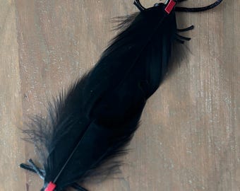 Handmade Lovebug Feather and Leather Cat Teaser Attachment, Natural Cat Toy