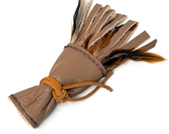Hunter’s Prize™  Handmade Leather Crinkle Feather Cat Toy, Catch and Carry, Bunny Kick Prey Toy