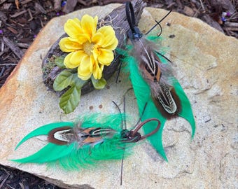 African Cicada Leather & Feather Cat Teaser Toy Attachment (use with wood teaser wand)