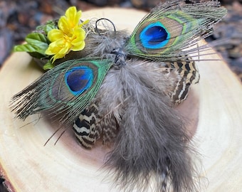 Butterfly Teaser Wand Attachment, Peacock Feather Cat Toy, Handmade Insect Mimic Pet Enrichment