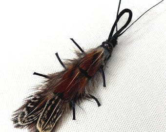 Florida Feather Cockroach Cat Toy, Teaser Wand Attachment, Interactive Play Enrichment, Handmade Prey Toy