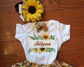 Sunflower birthday outfit, sunflower party, sunflower shirt, sunflower tutu dress, sunflower dress, sunflower skirt, sunflower outfit,